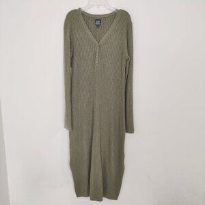 GAP Maternity Women's Dress Size M Olive Knit Ribbed Cotton Stretch Comfy Casual
